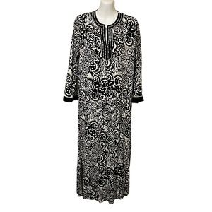 Jasmine Rose Black & White Front Zip Nightgown